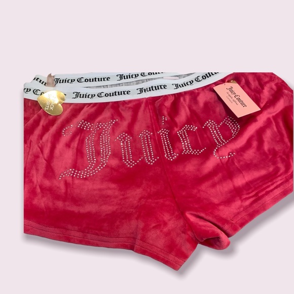 NEW Juicy Couture Bling Logo Soft Velour BOOTY Shorts 2pack rhinestone Hot Pink - Picture 4 of 8